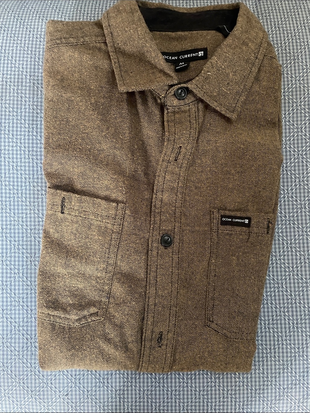 Ocean Current Men’s Tan Brown Herringbone Shirt Jacket